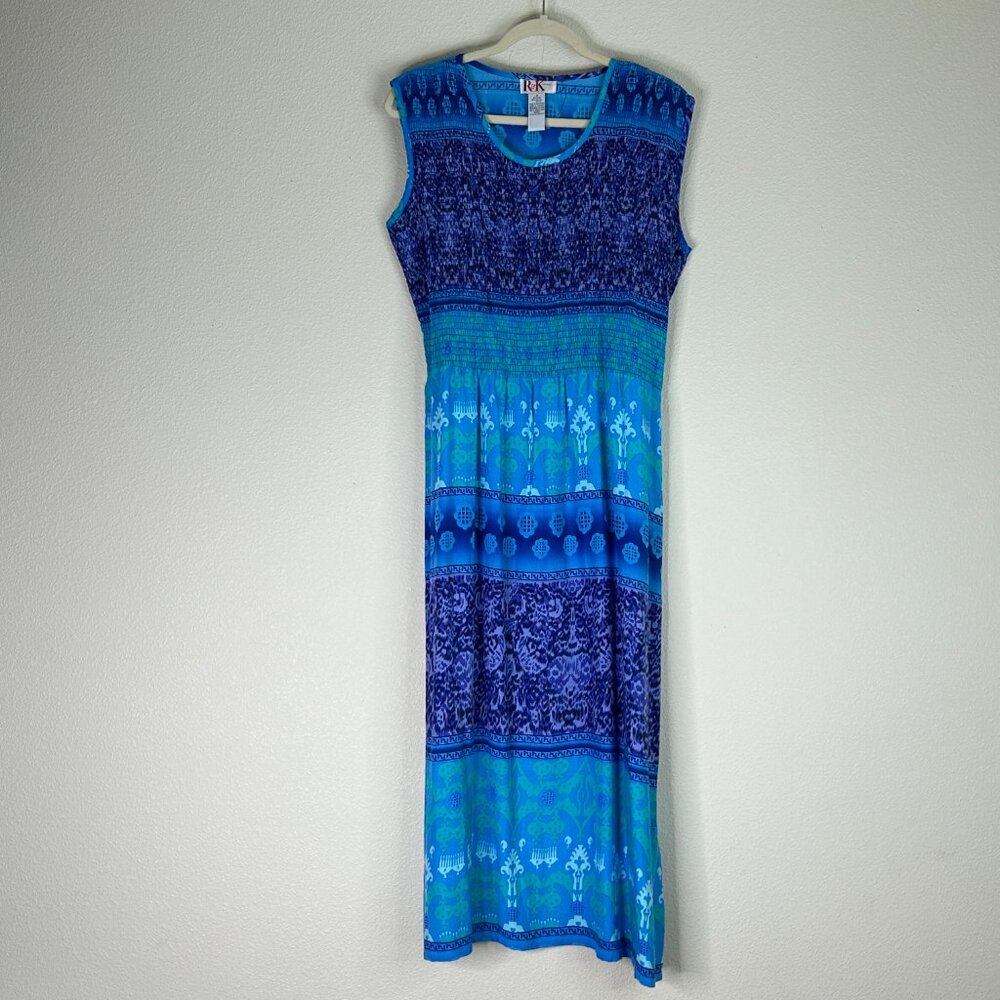 RK Originals Womens Maxi Dress Size 16 Purple Blue Sleeveless Lightweight Shift